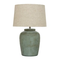 Hello Honey® 25" Aqua Reactive Glass Coastal Stoneware Table Lamp with Linen Shade