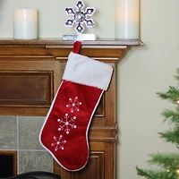 19" Red Velvet Embroidered & Sequined Snowflake Christmas Stocking