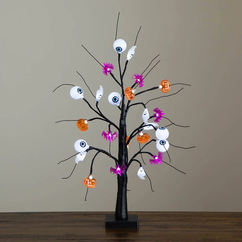 2ft. Pre-Lit Artificial Halloween Eyeballs, Ghosts, Bats & Pumpkins 24 LED Lighted Ornament Tree
