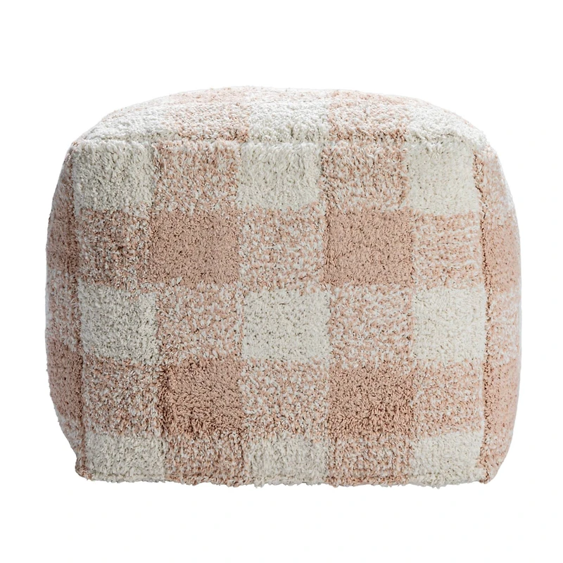 Hello Honey® 18" Blush & Cream Plaid Cotton Tufted Pouf