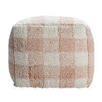 Hello Honey® 18" Blush & Cream Plaid Cotton Tufted Pouf