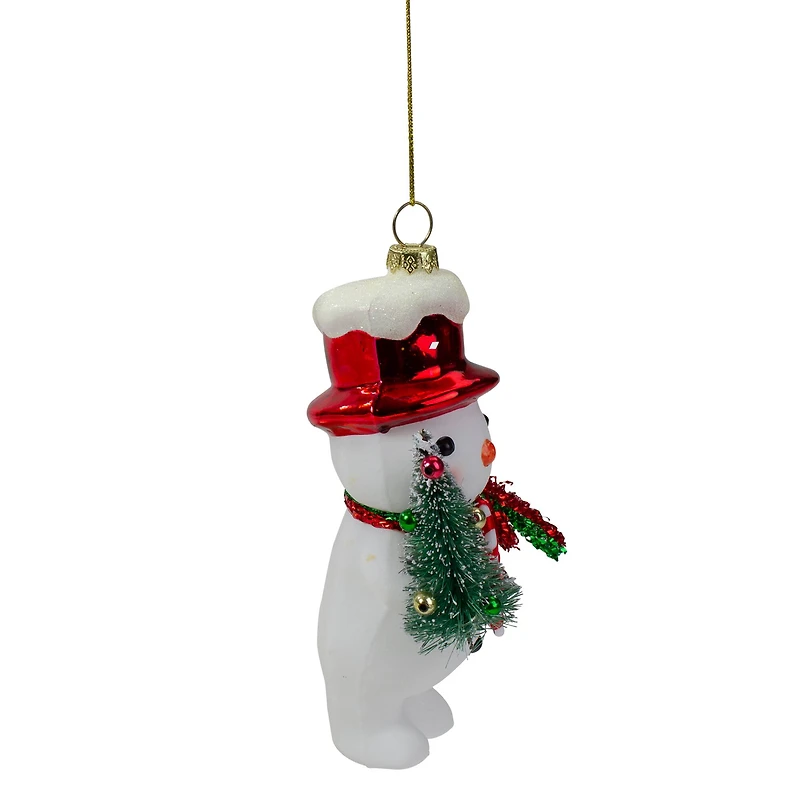 5.5" White & Red Glass Snowman Christmas Ornament