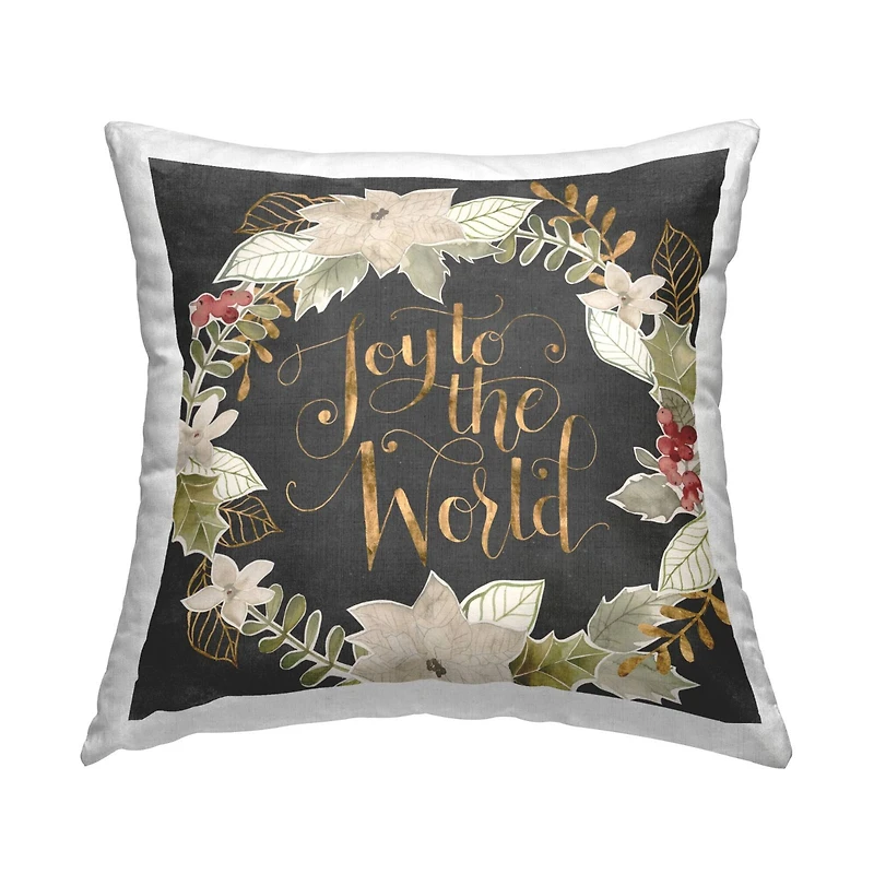 Stupell Industries Joy to the World Chic Christmas Holly Wreath Throw Pillow