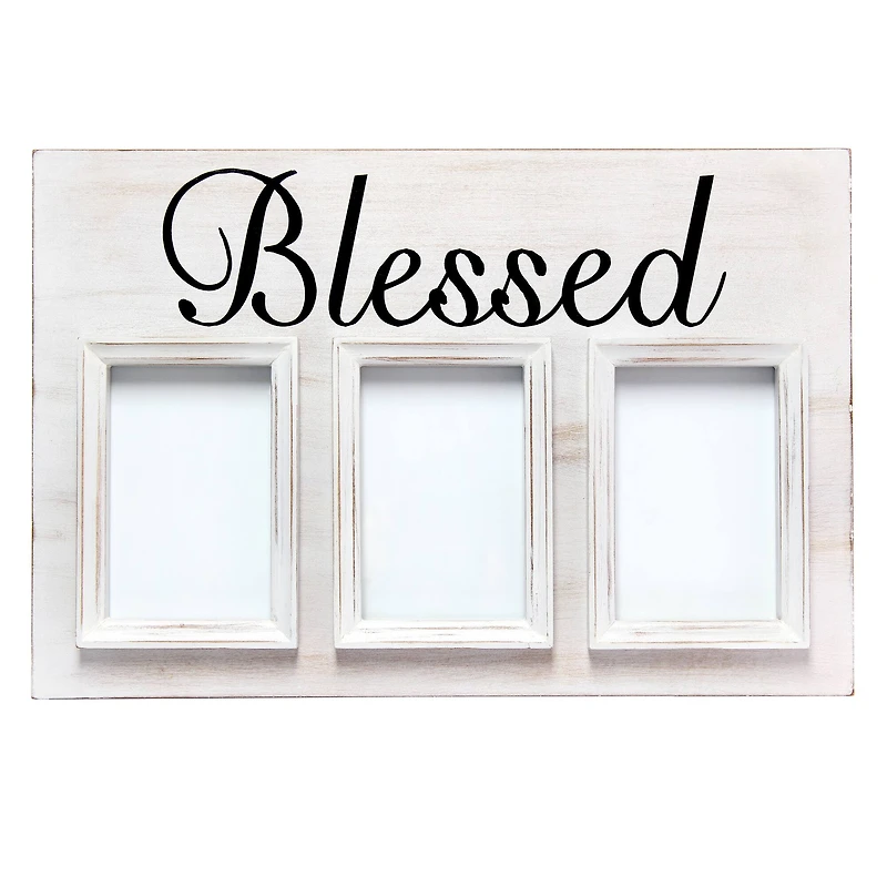 Elegant Designs Whitewash Blessed 3 Photo Collage 4" x 6" Picture Frame