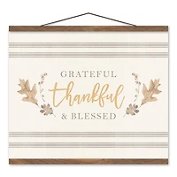 Grateful Thankful Blessed Stripes Teak Hanging Canvas