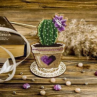 Wonderland Crafts Cactus in Heart Pot Bead Embroidery on Wood Kit
