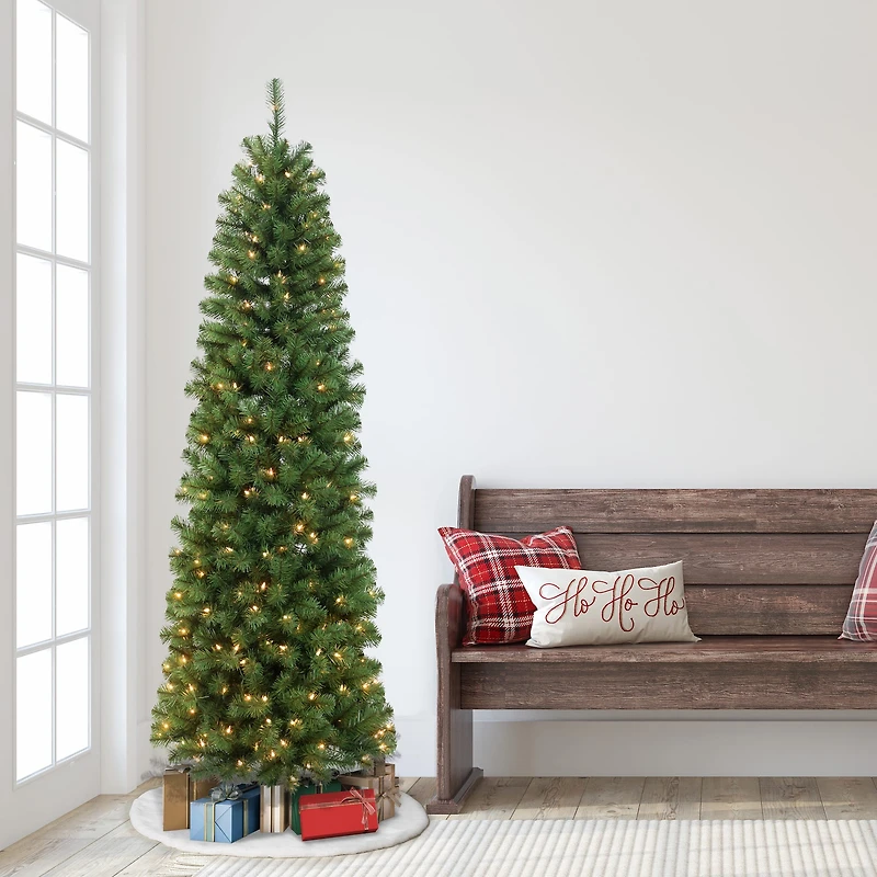 7.5ft Pre-Lit Northern Fir Pencil Artificial Christmas Tree, Clear Lights
