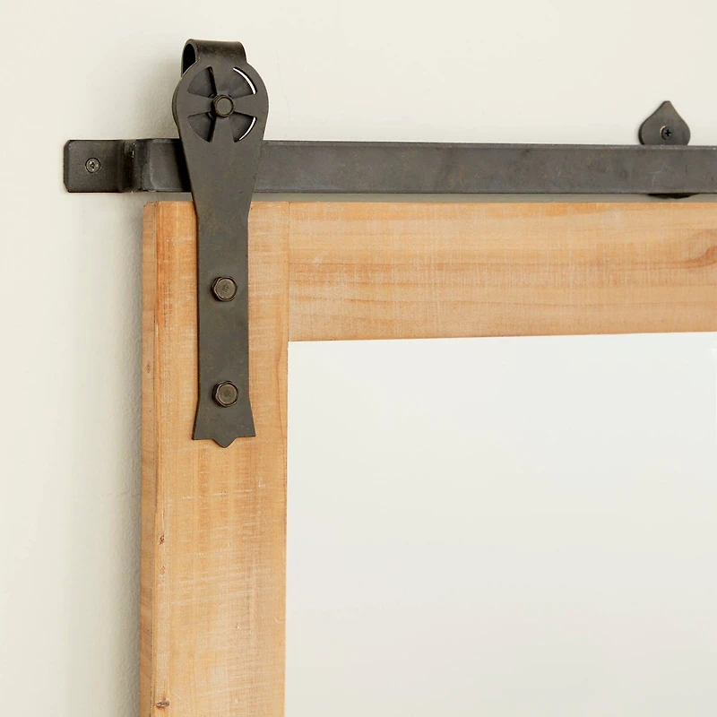 Brown Industrial Wood Wall Mirror