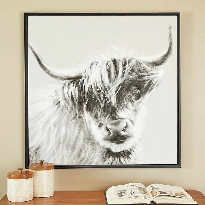The Novogratz White Canvas Shaded Bull Framed Wall Art with Black Frame 37" x 1" x 37"