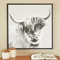 The Novogratz White Canvas Shaded Bull Framed Wall Art with Black Frame 37" x 1" x 37"
