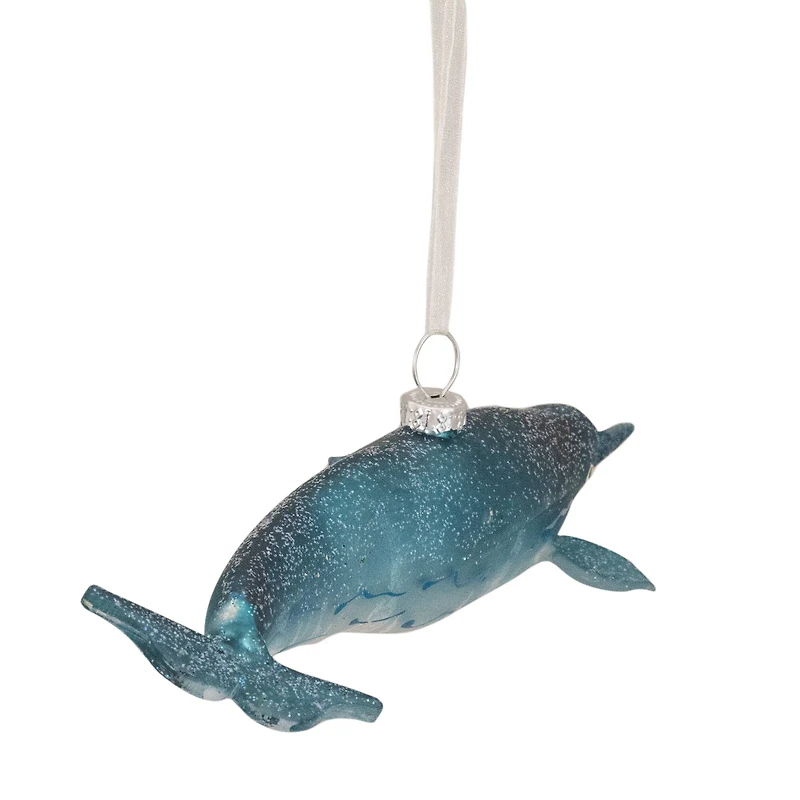Blue Glitter Pipefish Glass Ornament