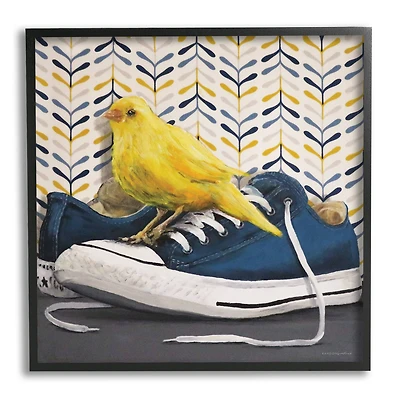 Stupell Industries Yellow Canary Blue Laced Sneakers Modern Abstract Pattern Framed Wall Art