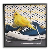 Stupell Industries Yellow Canary Blue Laced Sneakers Modern Abstract Pattern Framed Wall Art