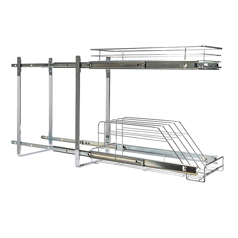 Household Essentials Glidez Chrome-Plated Steel 2-Tier Dual-Sliding Storage Organizer