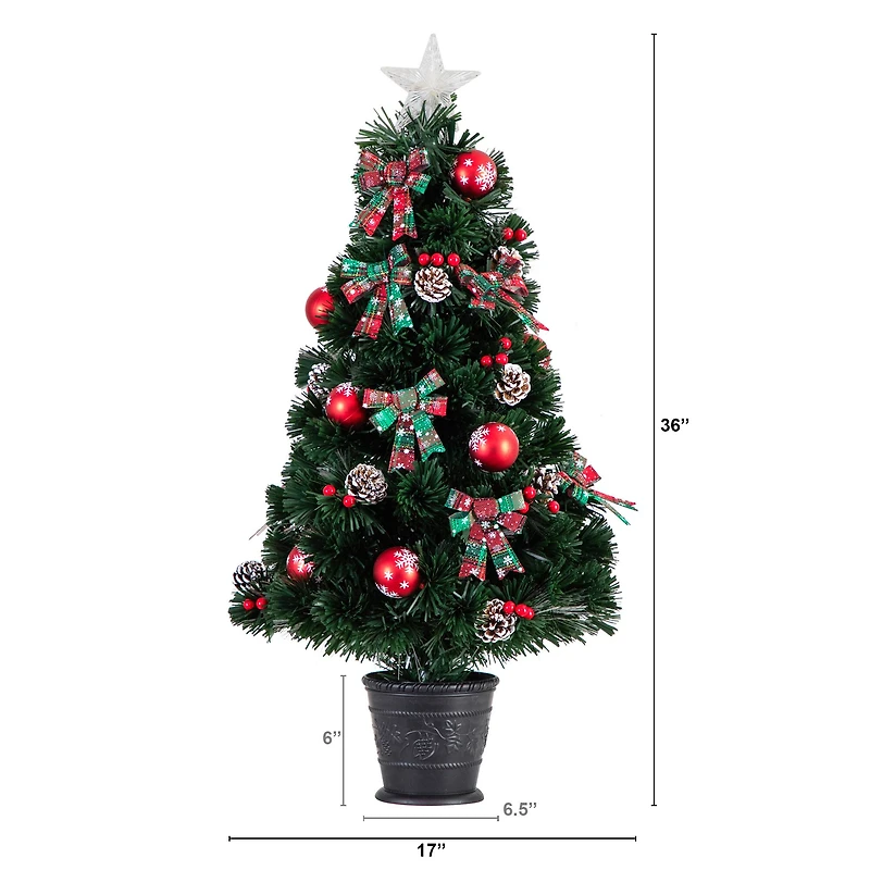 3ft. Pre-Lit Fir Artificial Christmas Tree in Planter, Clear Fiber Optic Lights