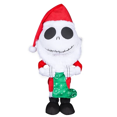 18" Jack Skellington Holiday Greeter in Santa Suit with Stocking