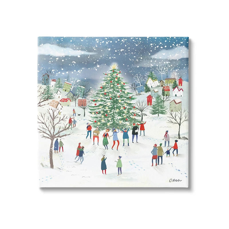 Stupell Industries Town Christmas Tree Celebration Canvas Wall Art