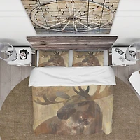 Designart 'Into the Wild Gold Moose' Farmhouse Bedding Set