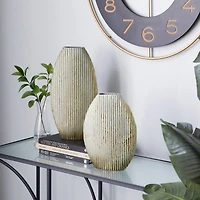 Set of 2 Gold Metal Contemporary Vase, 12", 16"