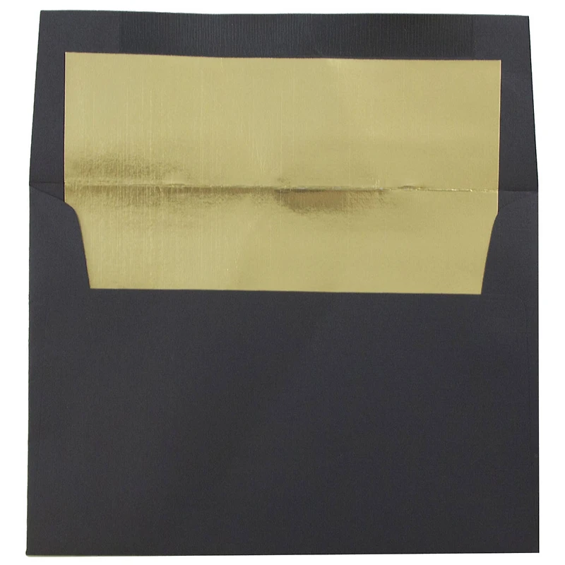 JAM Paper A6 Black Linen Gold Foil Lined Invitation Envelopes