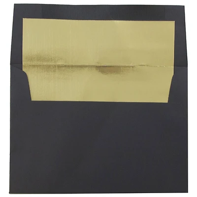 JAM Paper A6 Black Linen Gold Foil Lined Invitation Envelopes