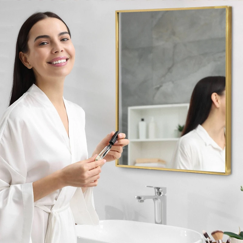 Head West Brassy Gold Spectrum Metal Rectangular Bathroom Vanity Mirror