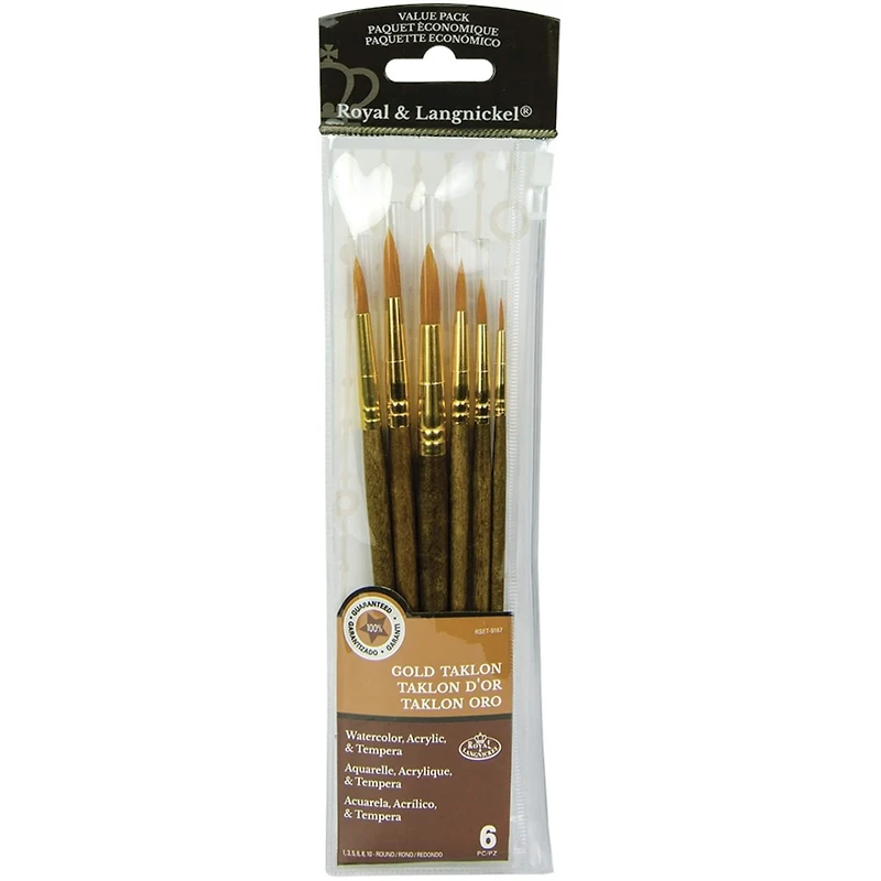 Royal Langnickel Gold Taklon Value Pack Round Brush Set, 6ct.