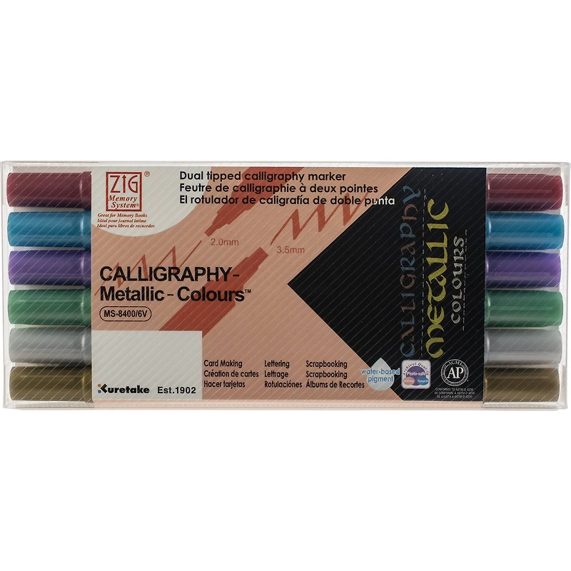 ZIG® Metallic Calligraphy Dual-Tip Markers Set