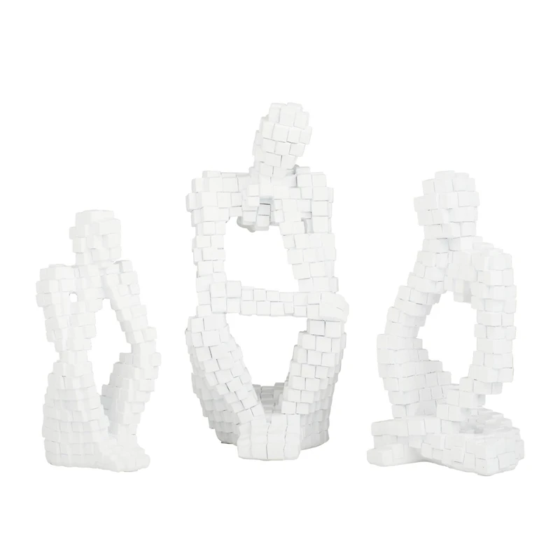 Set of 3 White Polystone Contemporary Sculptures, 13" x 6" x 6"