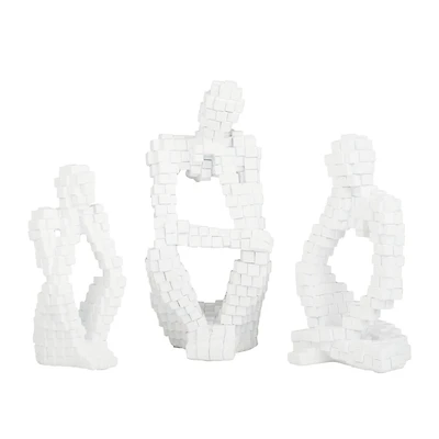 Set of 3 White Polystone Contemporary Sculptures, 13" x 6" x 6"