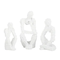Set of 3 White Polystone Contemporary Sculptures, 13" x 6" x 6"