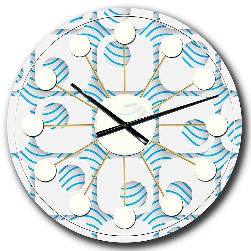 Designart '3D White And Blue Pattern Iii Mid-Century Modern Wall Clock
