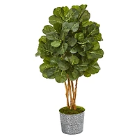 4ft. Fiddle Leaf Fig Tree in Black Patterned Tin Planter