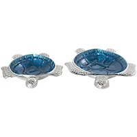 Blue Aluminum Metal Turtle Enameled Decorative Bowls, 2ct.