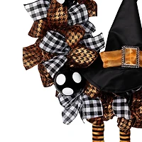 24'' Unlit Orange and Black Witch with Bows Halloween Wreath