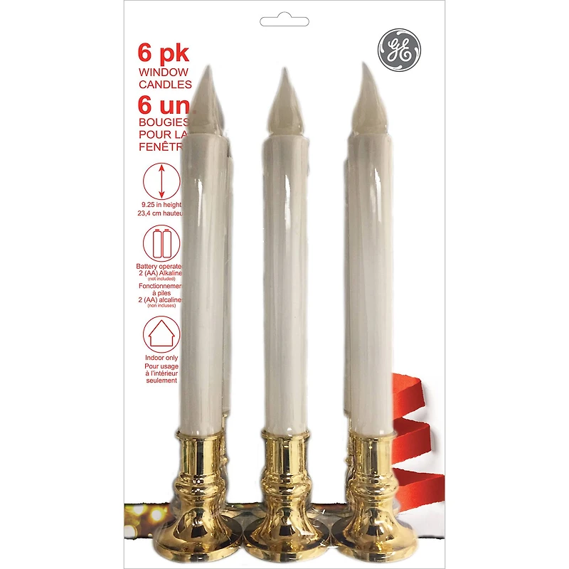 GE 9.25" Plastic LED Window Candles, 6ct.