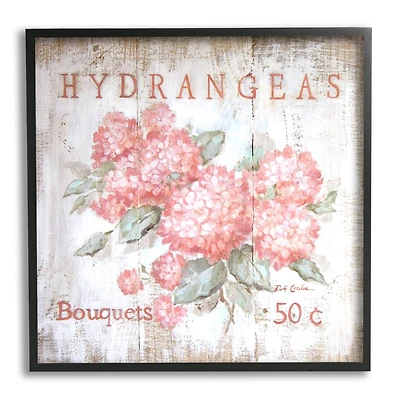 Stupell Industries Pink Hydrangeas Florals Vintage Farmhouse Advertisement Flower Bouquets Framed Wall Art