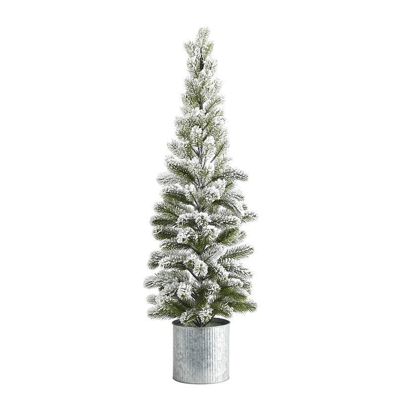 3ft. Unlit Flocked Pine Artificial Christmas Tree in Tin Planter