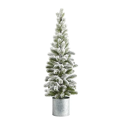 3ft. Unlit Flocked Pine Artificial Christmas Tree in Tin Planter