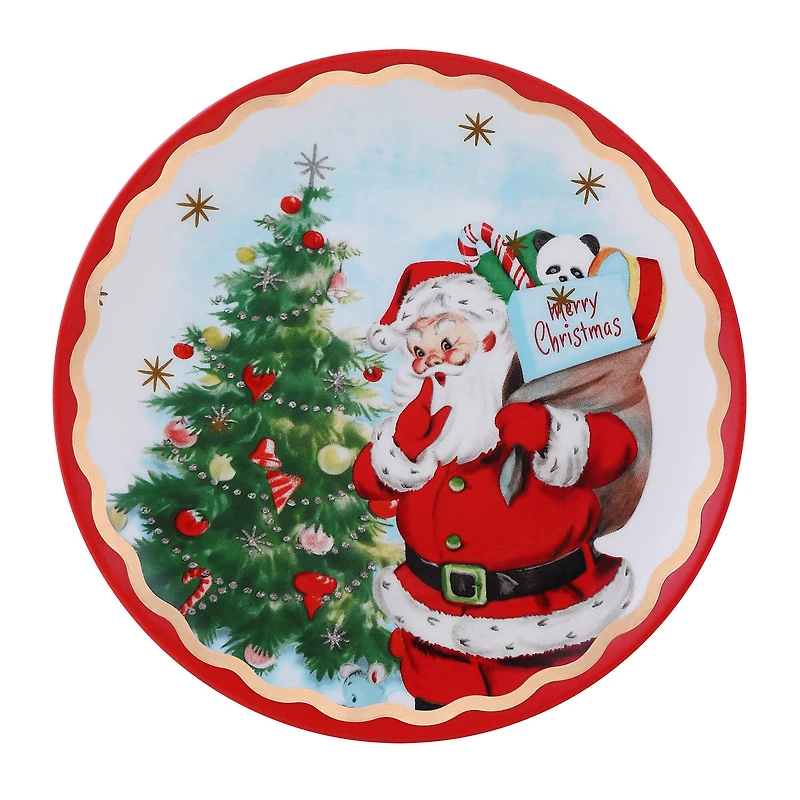 90th Anniversary Collection 8" Gold & Red Trimmed Ceramic Santa Plates, 4ct.