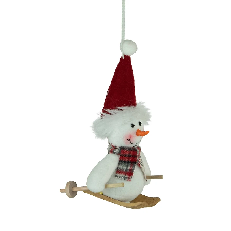 Skiing Snowman with Red Santa Hat Ornament