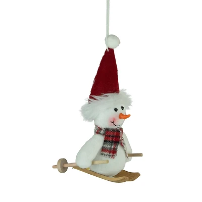 Skiing Snowman with Red Santa Hat Ornament