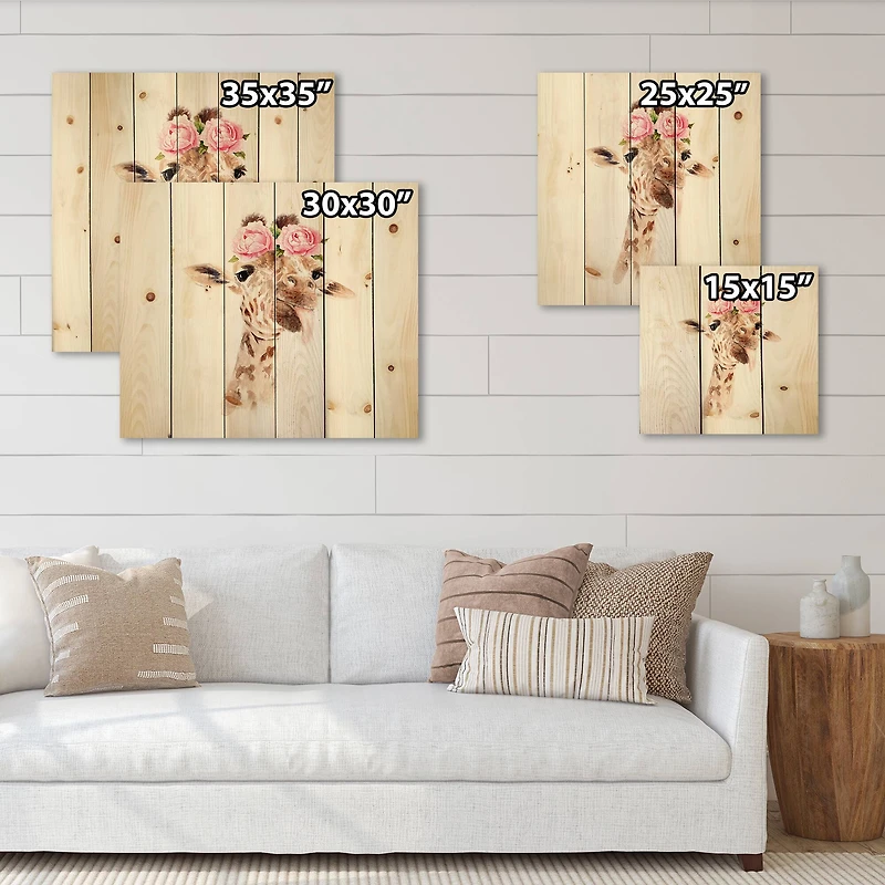 Designart - Portrait of A Giraffe With Flowers I