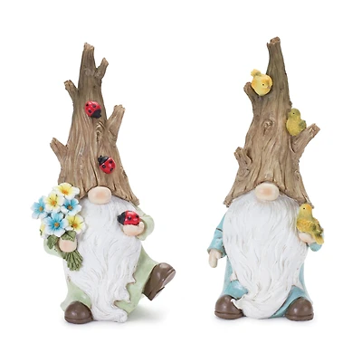 12.75" Tree Trunk Gnome Figurine Set