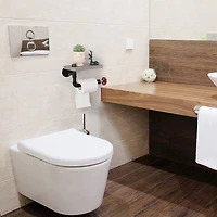 Dark Brown Industrial Wall-Mounted Rustic Toilet Paper Holder with Wood Shelf