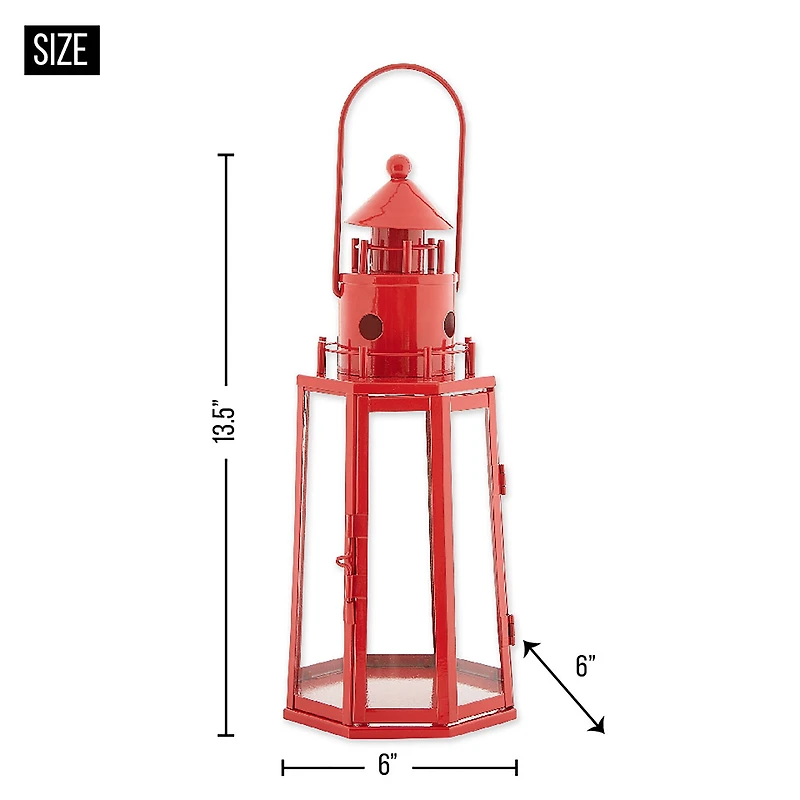 13.5" Red Lighthouse Hanging Candle Lantern