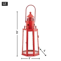 13.5" Red Lighthouse Hanging Candle Lantern