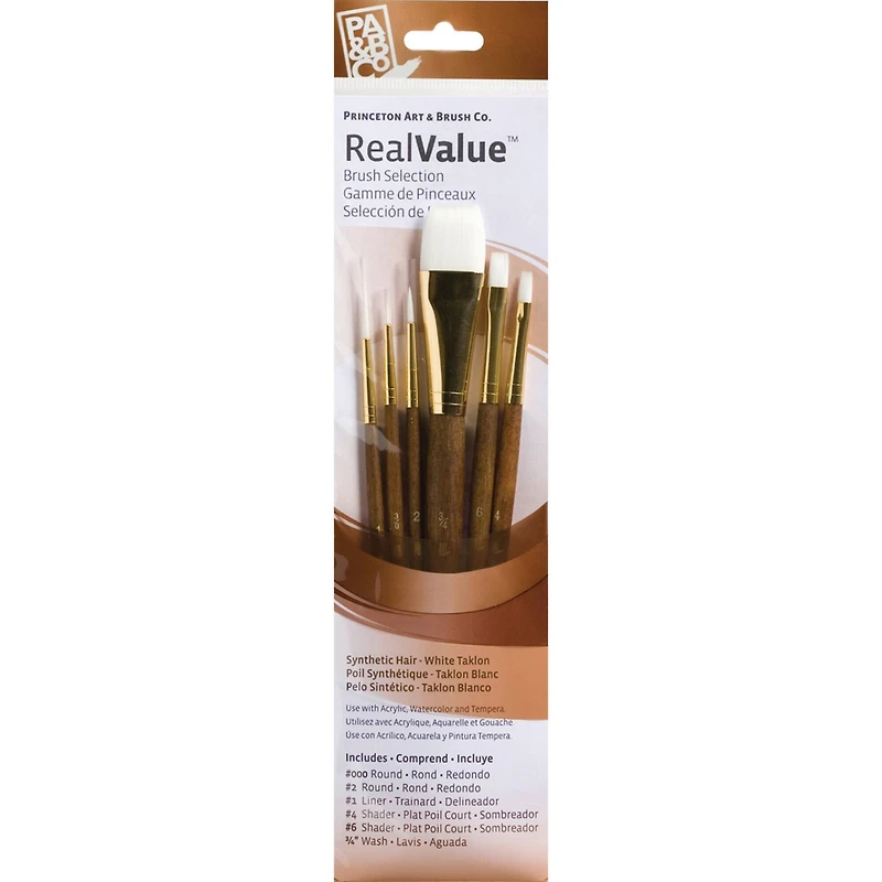 Princeton™ RealValue™ White Synthetic Taklon 6 Piece Brush Set