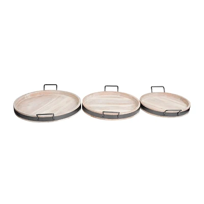 Round Wood Decorative Nesting Tray Set