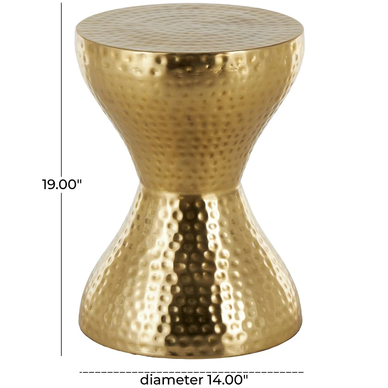 18.5" Gold Metal Hammered Accent Table with Hourglass Shape
